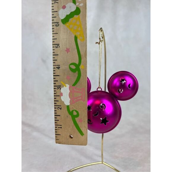 2010 Disney Park Mickey Mouse Ears Jingle Bell Pink Metal Christmas Ornament - Picture 6 of 6